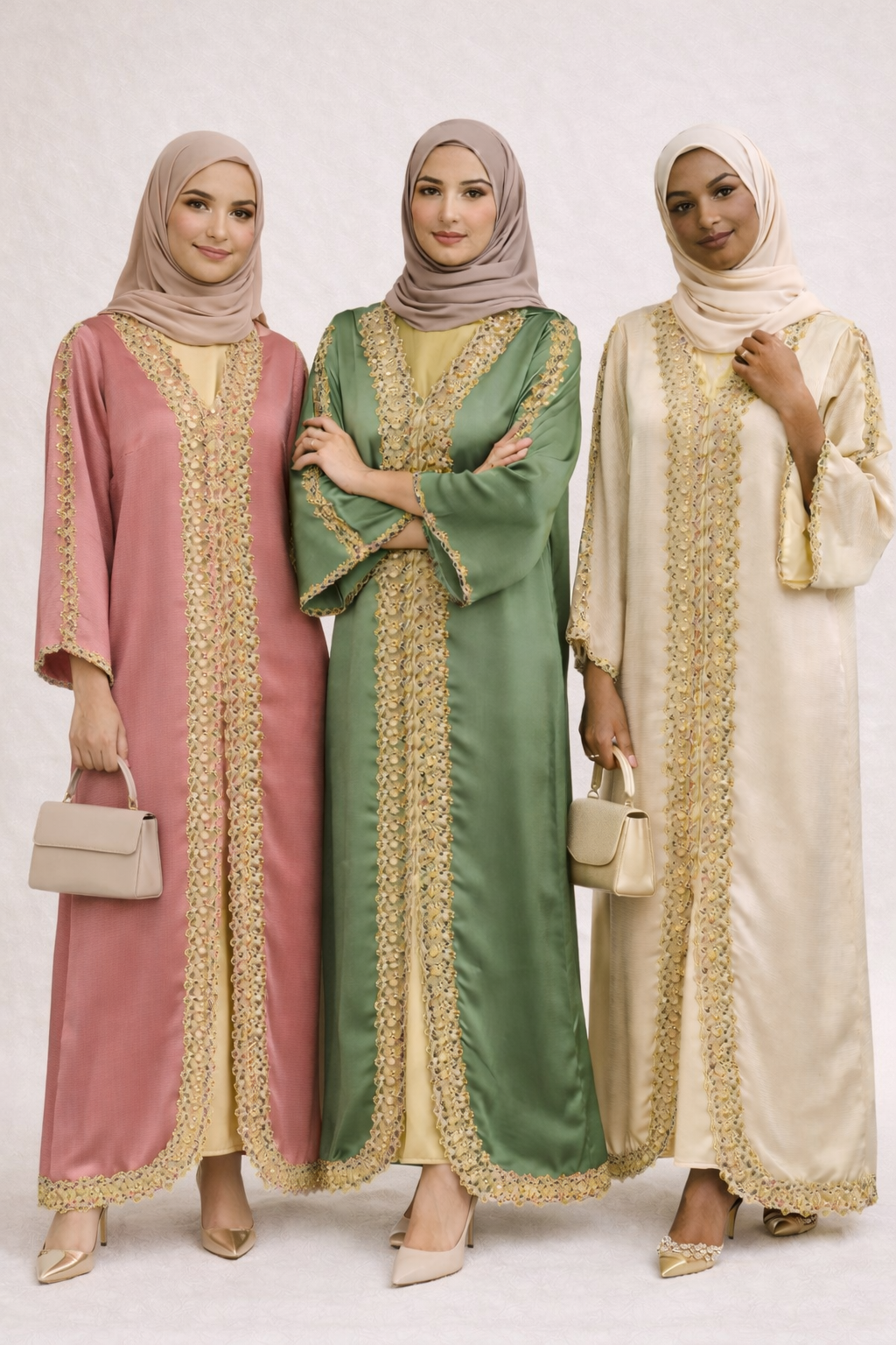 Closed lace and bead abaya style modest dress