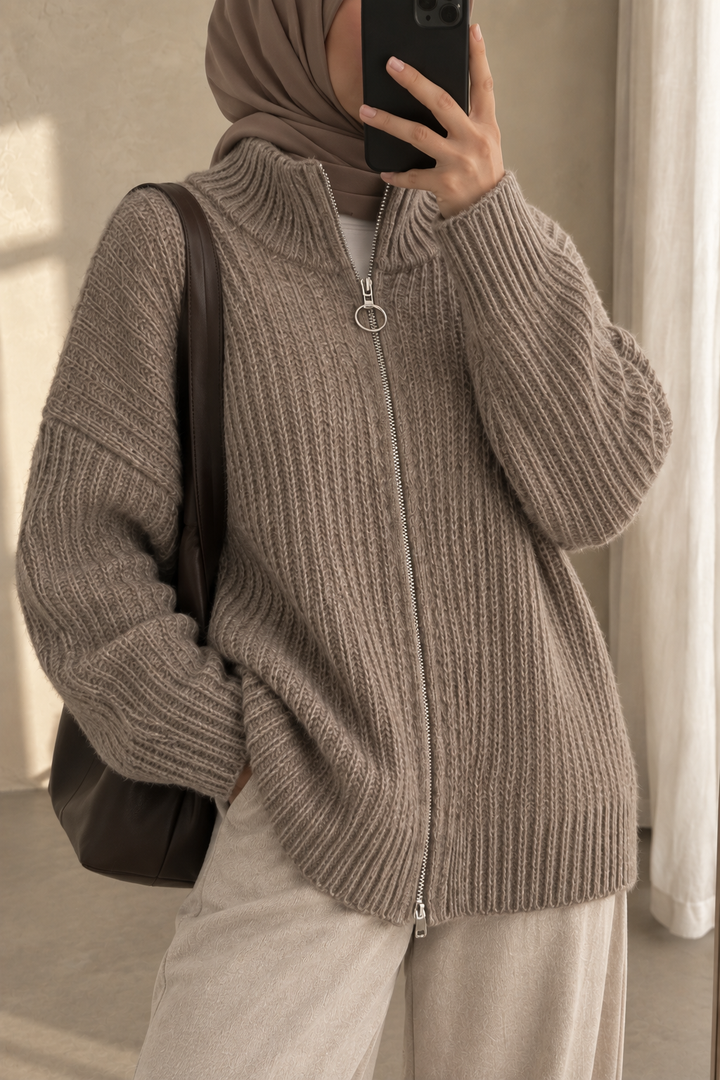 Ribbed Zip Knit Cardigan