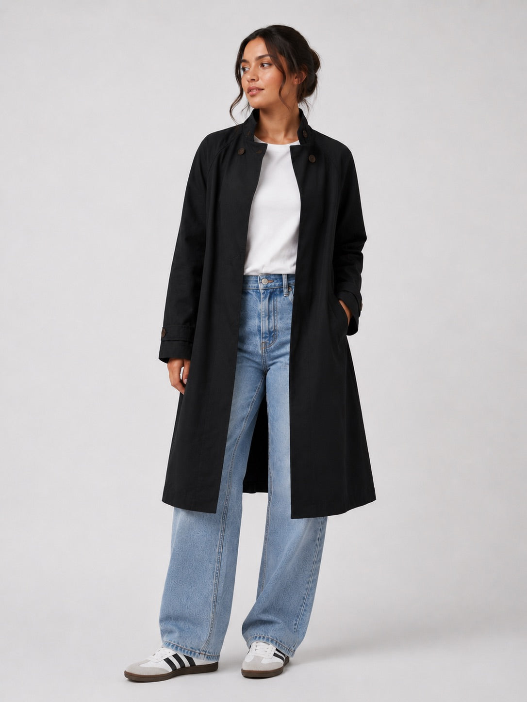 High neck lightweight casual belted jacket