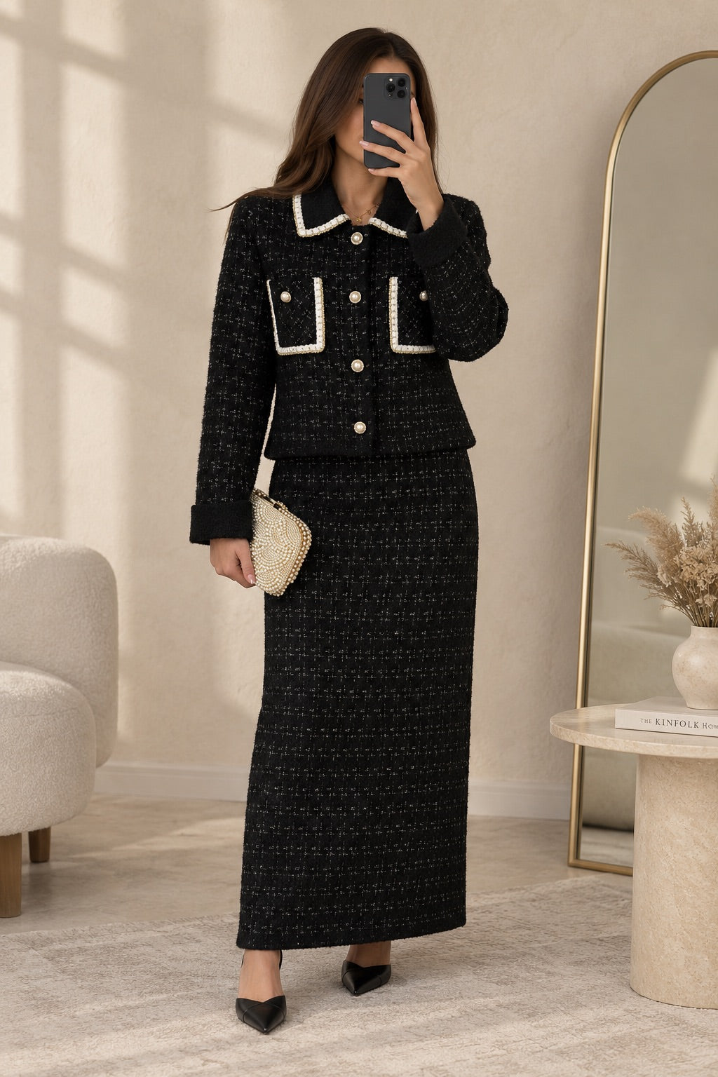 Trim Detail Tweed Skirt Set