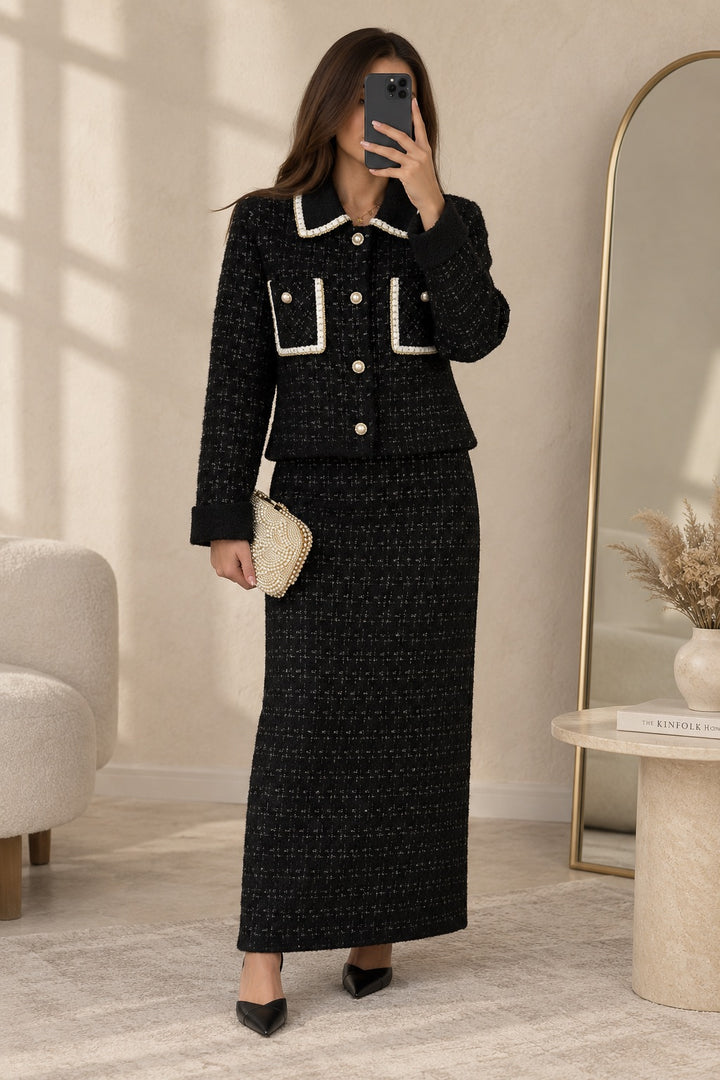 Trim Detail Tweed Skirt Set