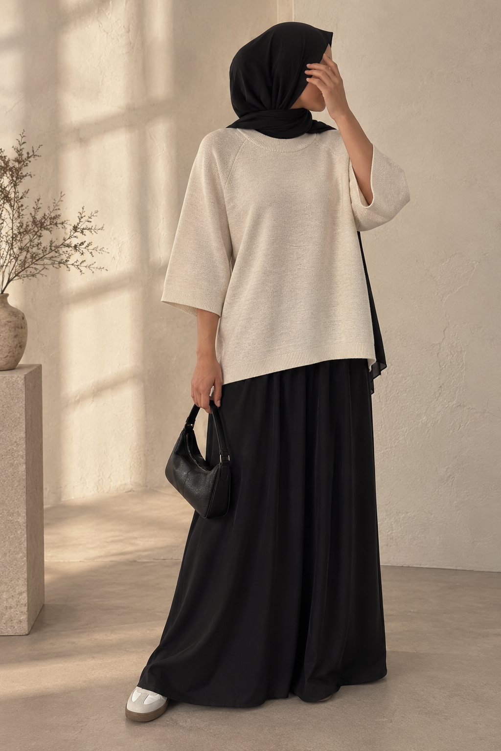 3/4 Sleeve Round Neck Casual Knitted Jumper