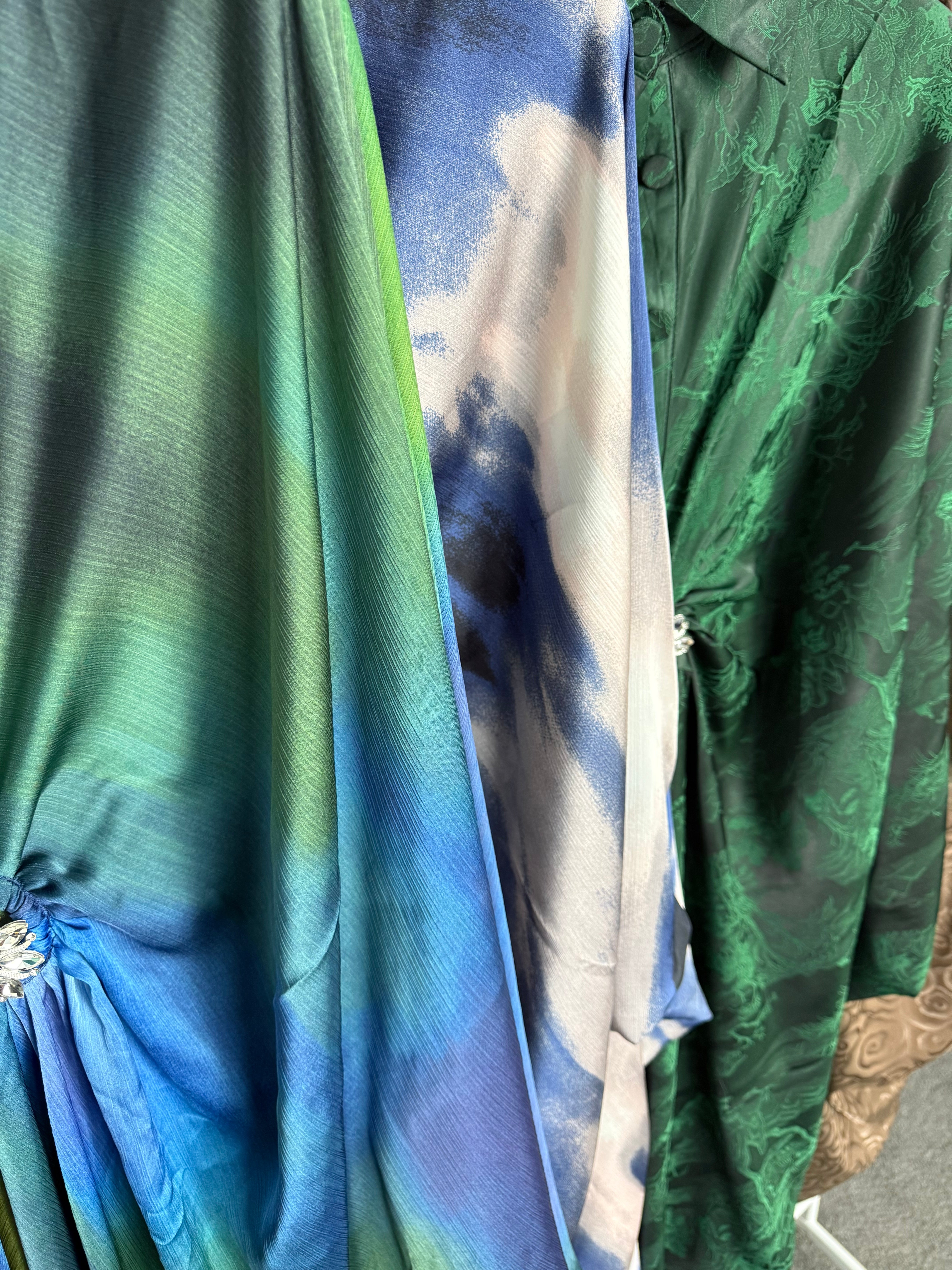 Shirt style satin kaftan dress with tapered fit