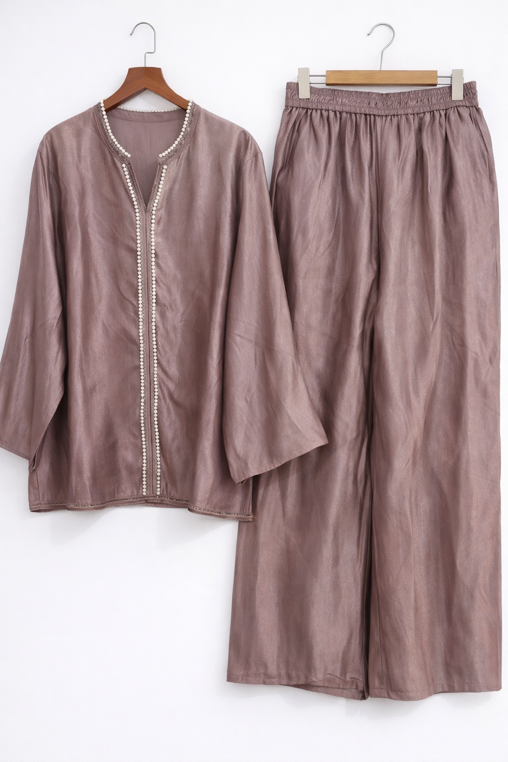 Organza Pearl Bead Trim Co-ord Set with pockets