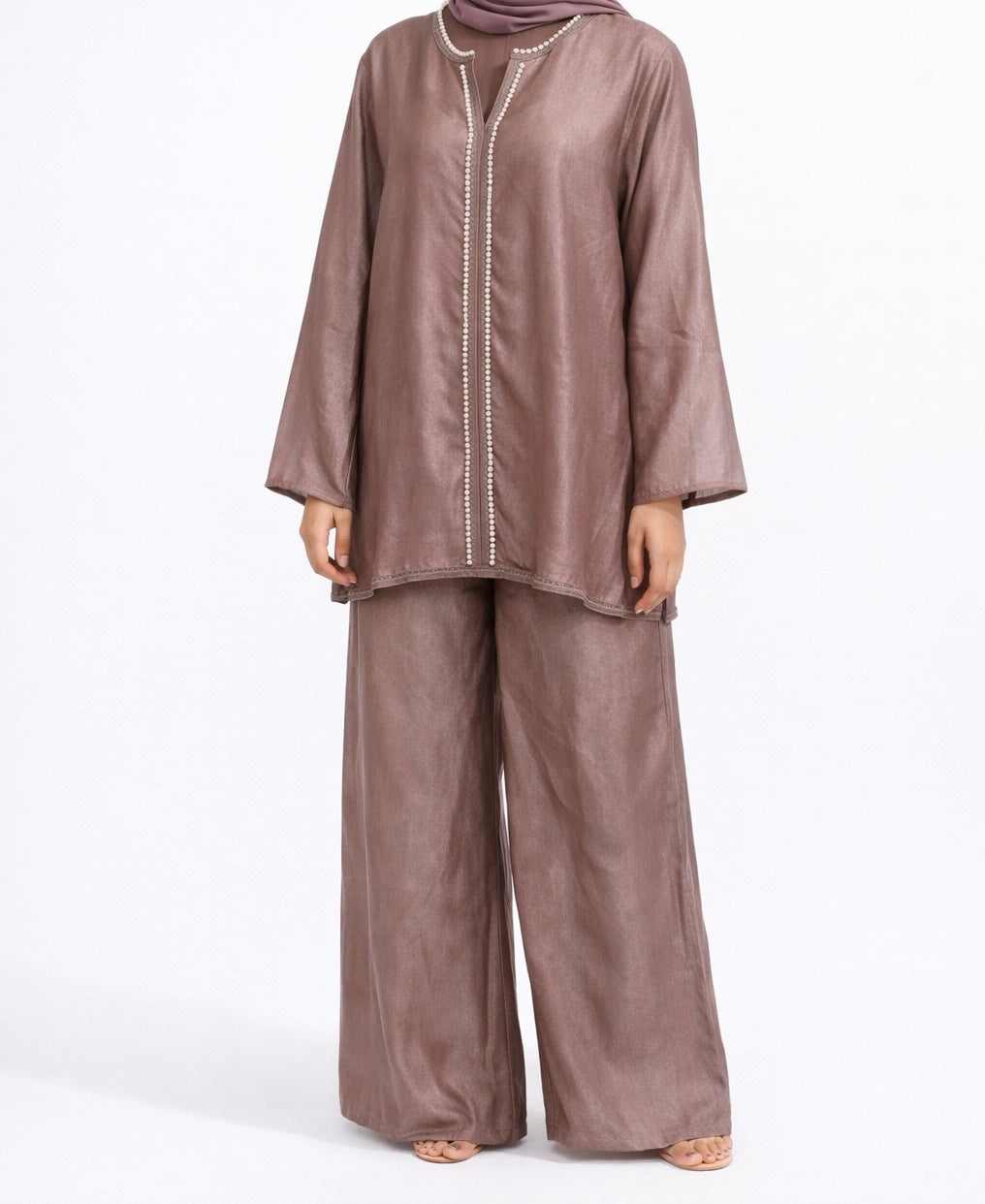 Organza Pearl Bead Trim Co-ord Set with pockets