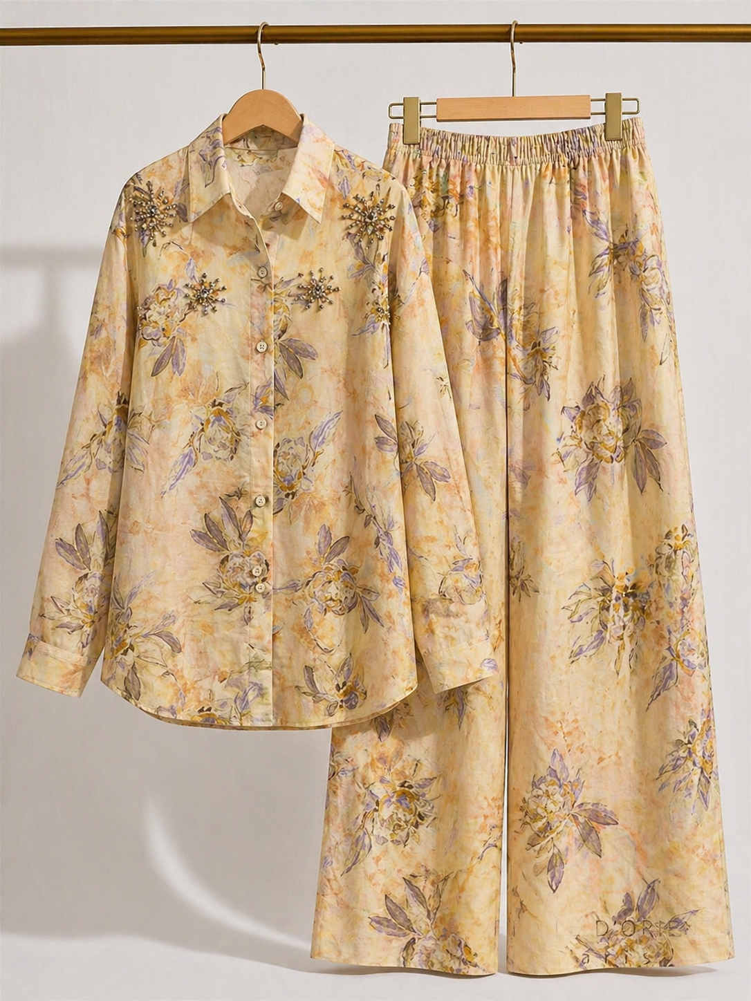 Watercolour floral printed embellished coord
