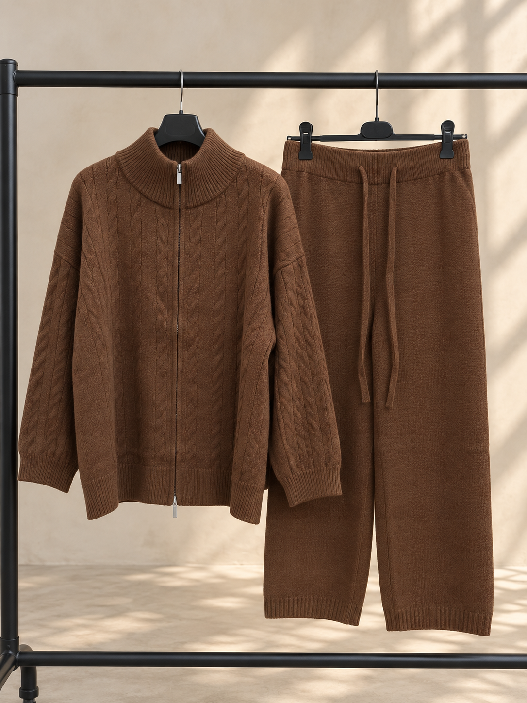 Cable Knit Zip Up trouser set