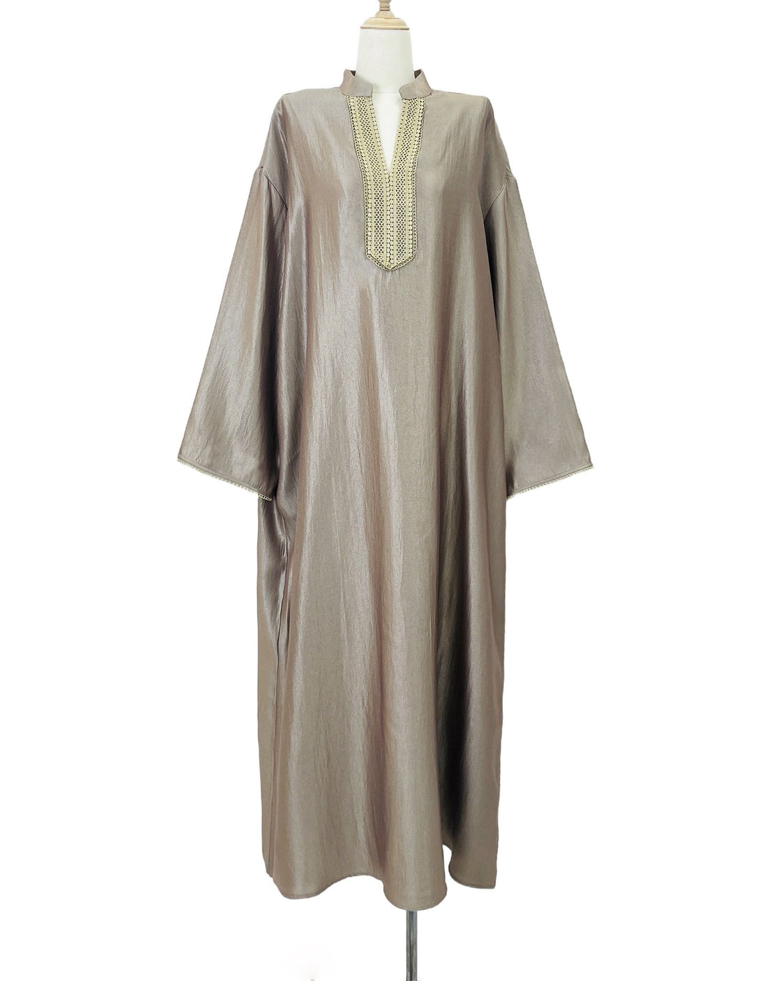 Embroidered V-neck Long Organza Style Dress