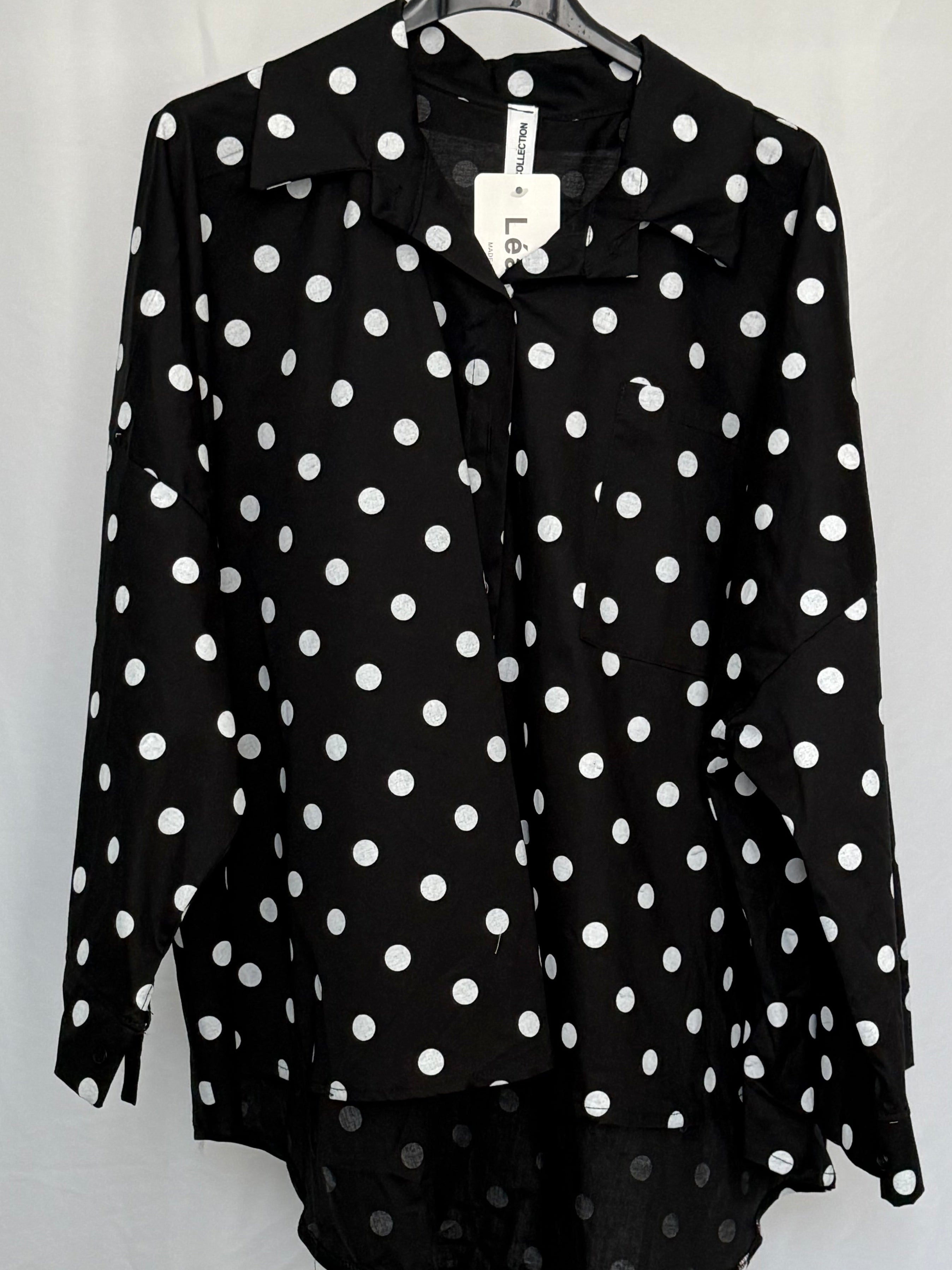 Oversized Polka Dot High Low Cotton blend Shirt