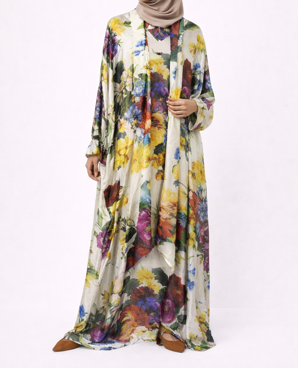 Printed Tie-Neck Embellished Kaftan