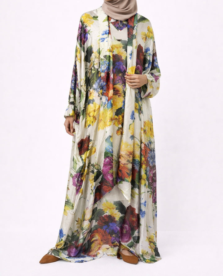 Printed Tie-Neck Embellished Kaftan