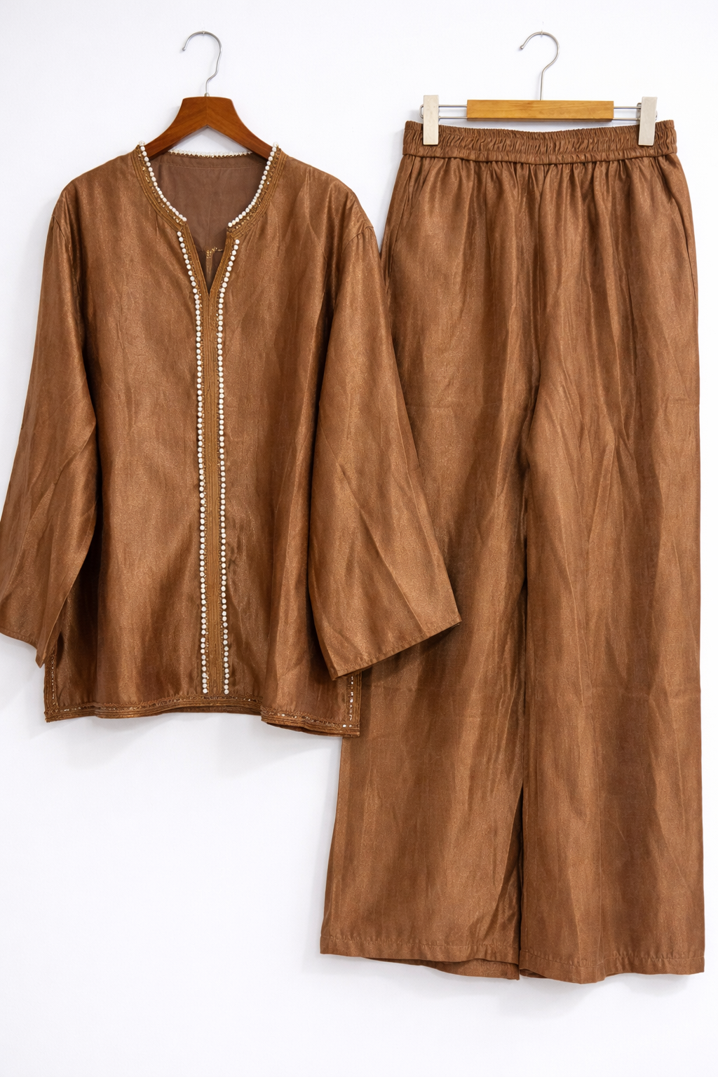 Organza Pearl Bead Trim Co-ord Set with pockets