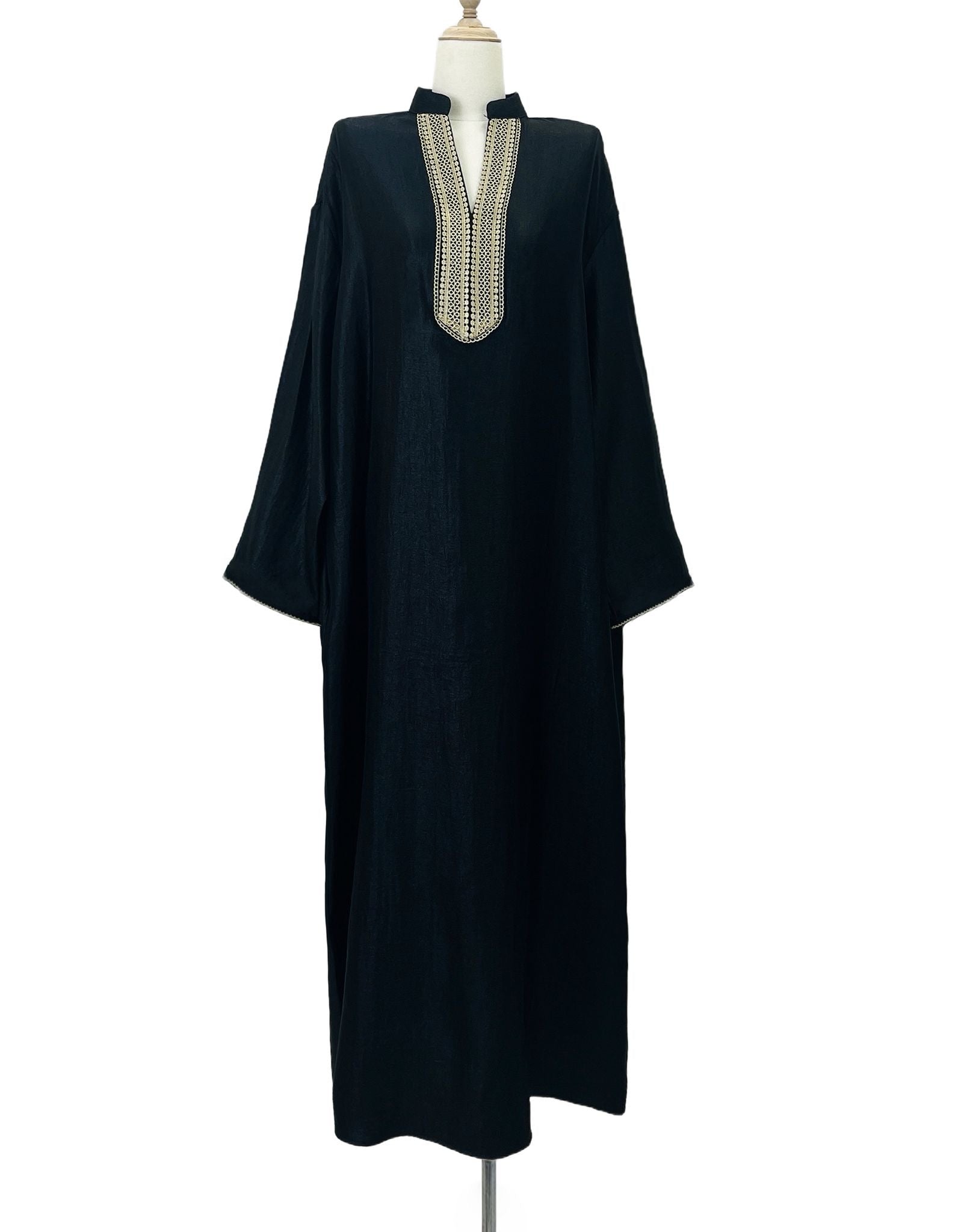 Embroidered V-neck Long Organza Style Dress