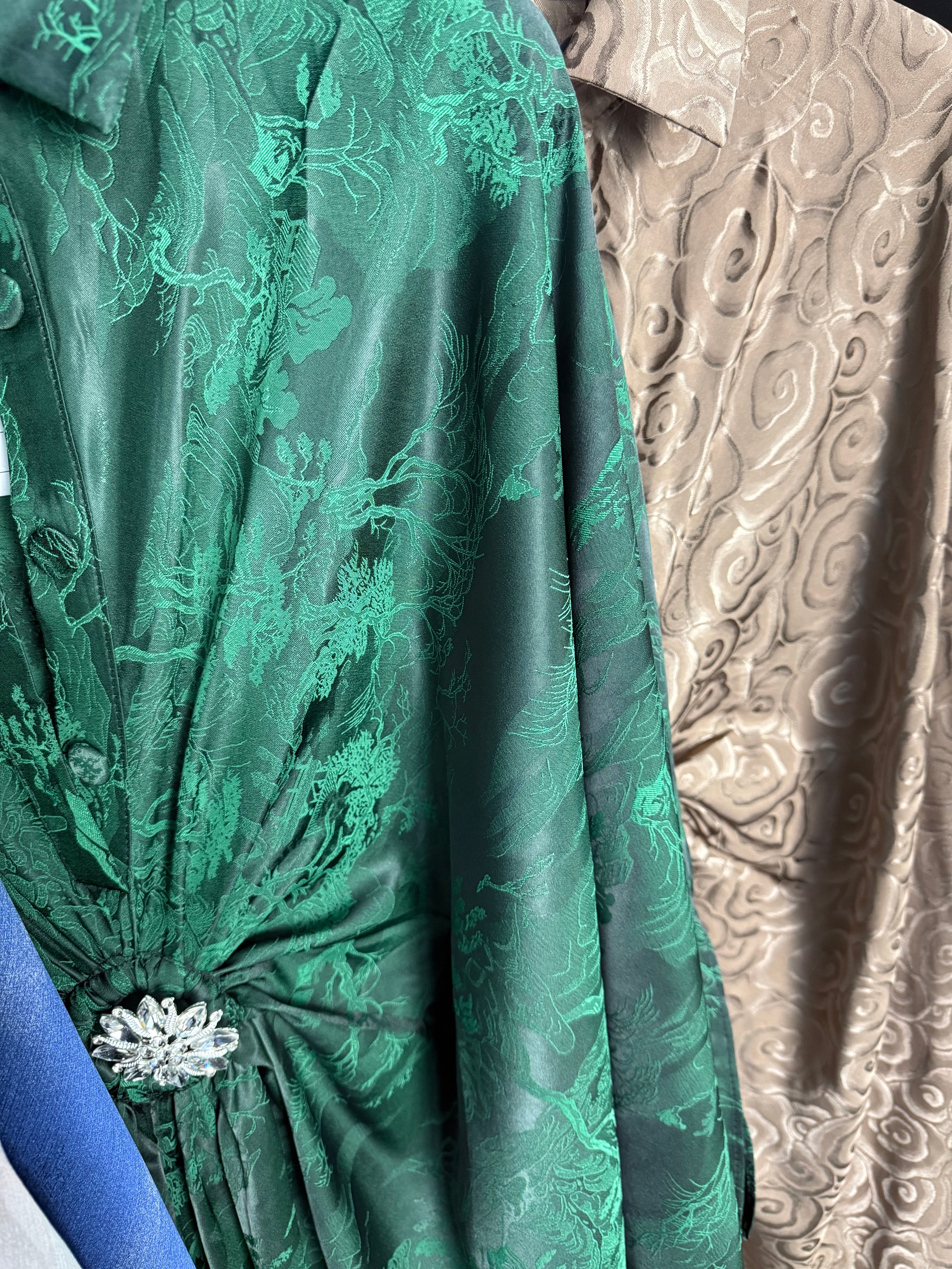 Shirt style satin kaftan dress with tapered fit
