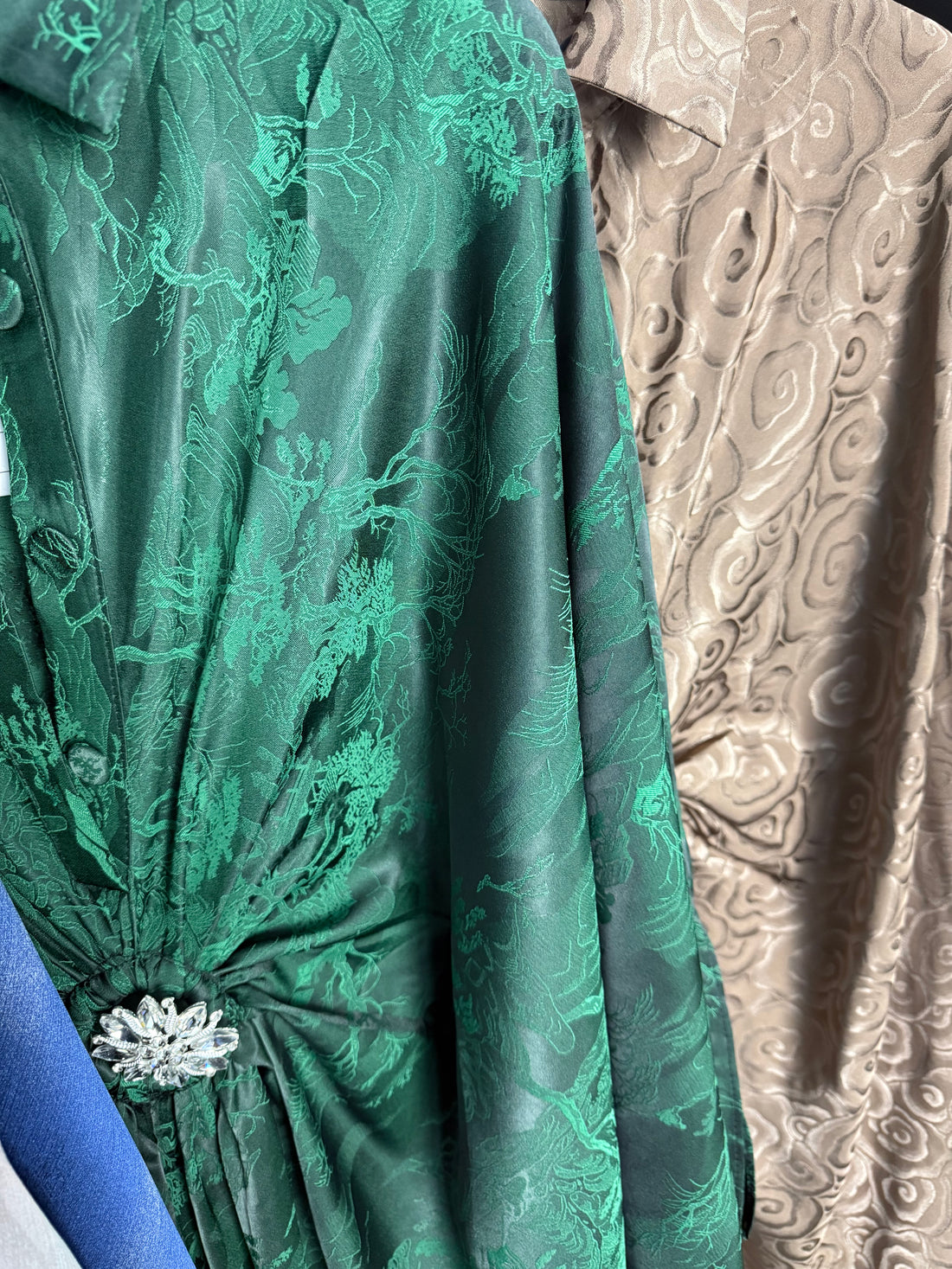 Shirt style satin kaftan dress with tapered fit