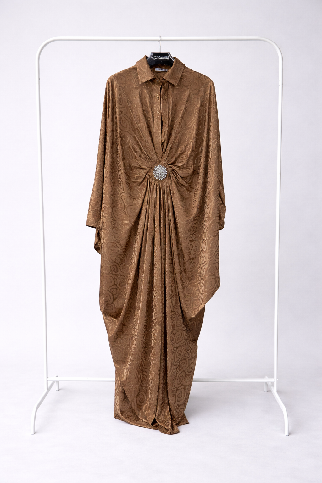 Shirt style satin kaftan dress with tapered fit
