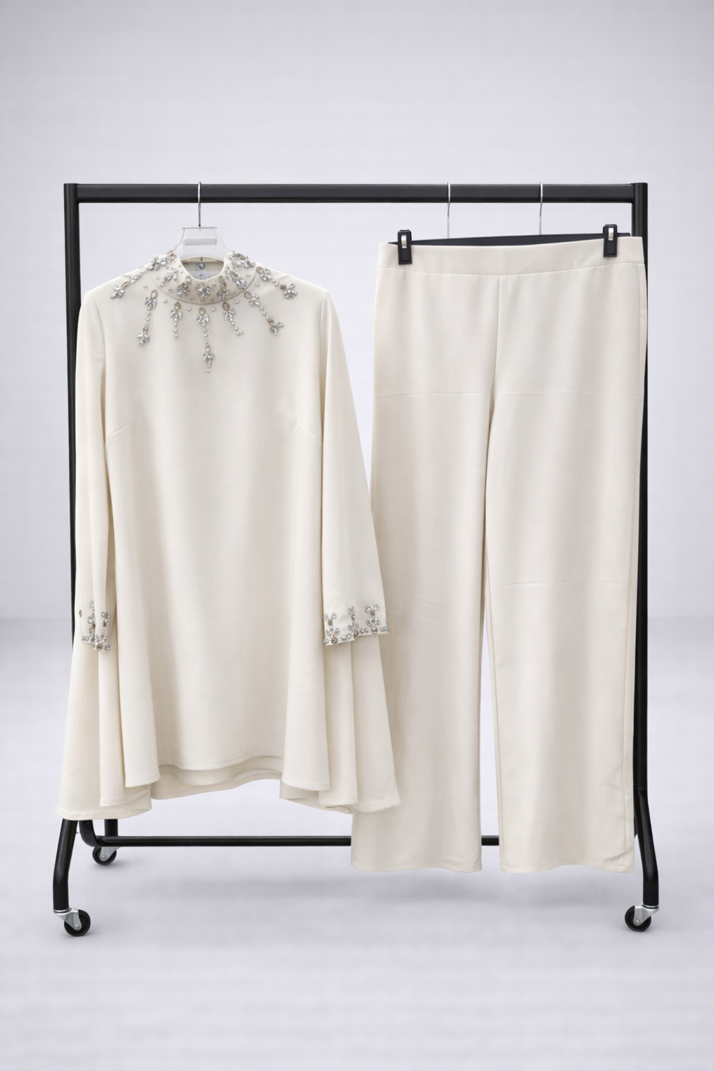 Luxury Beaded Crystal detail occasion wear sets with cape sleeves