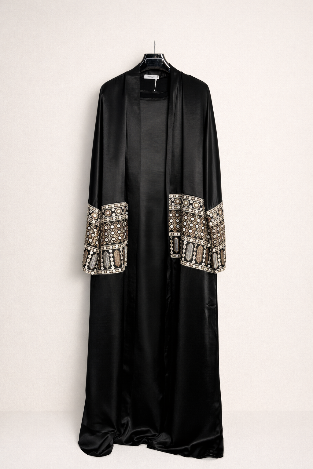 Ethnic Embellished Sleeve Satin Abaya Set