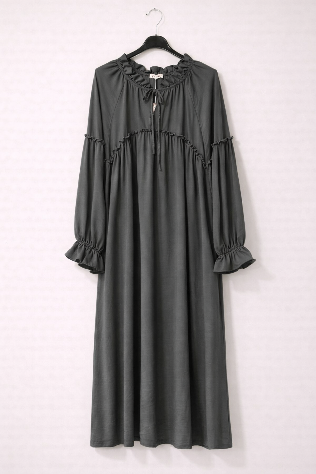 Simple ruffle detail long casual dress