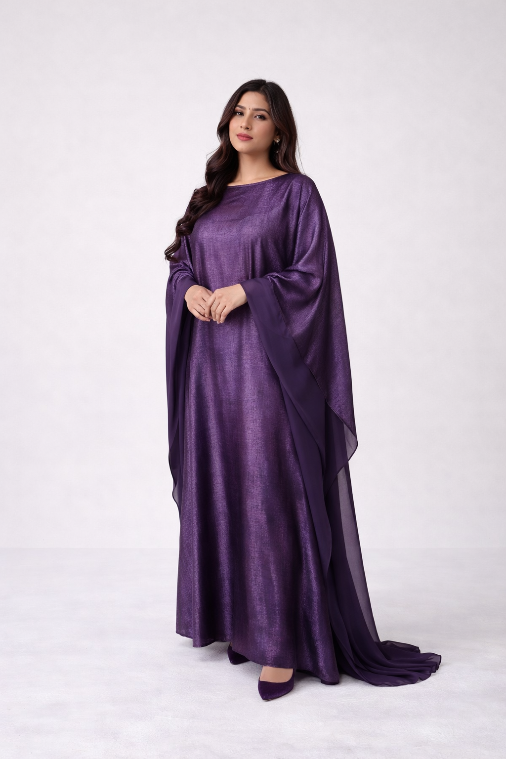 Two tone shimmer metallic tie waist abaya  kaftan