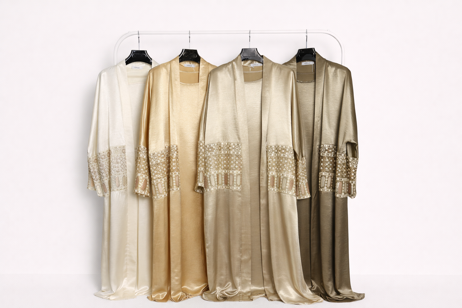 Ethnic Embellished Sleeve Satin Abaya Set