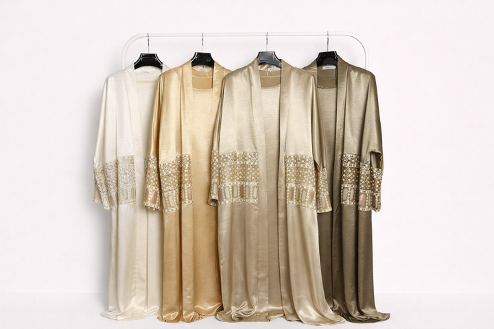 Ethnic Embellished Sleeve Satin Abaya Set