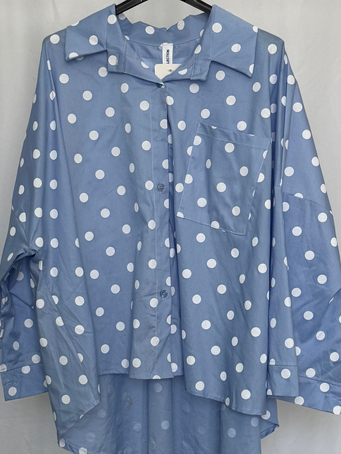 Oversized Polka Dot High Low Cotton blend Shirt
