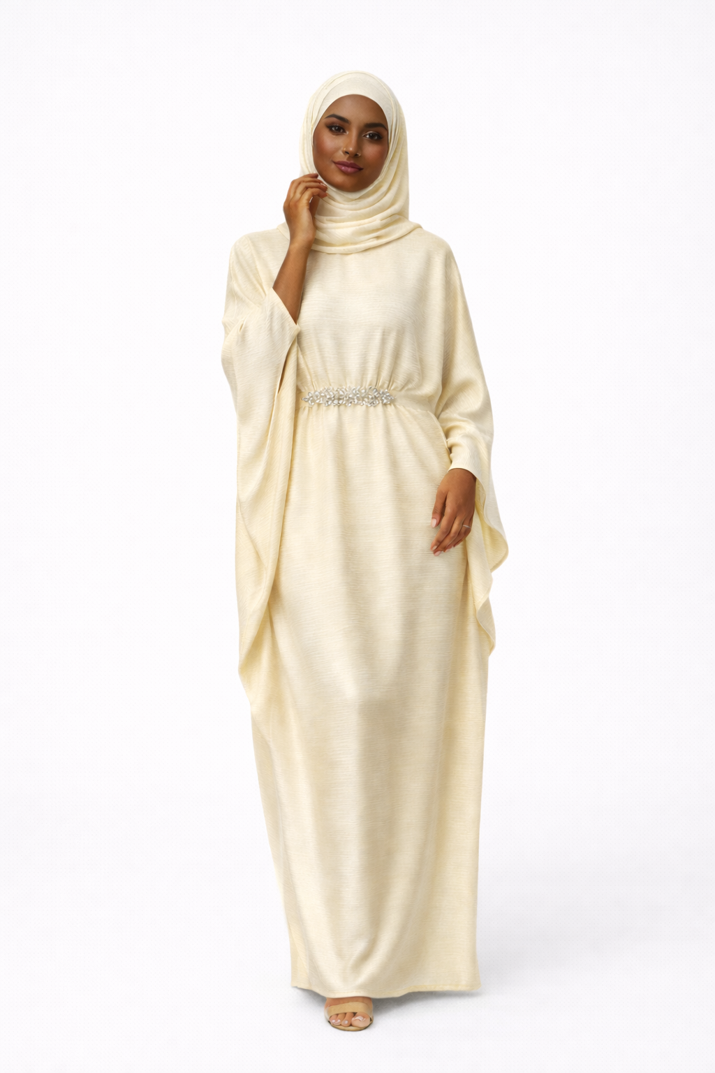 Kaftan Style belt embellished abaya with inner tie