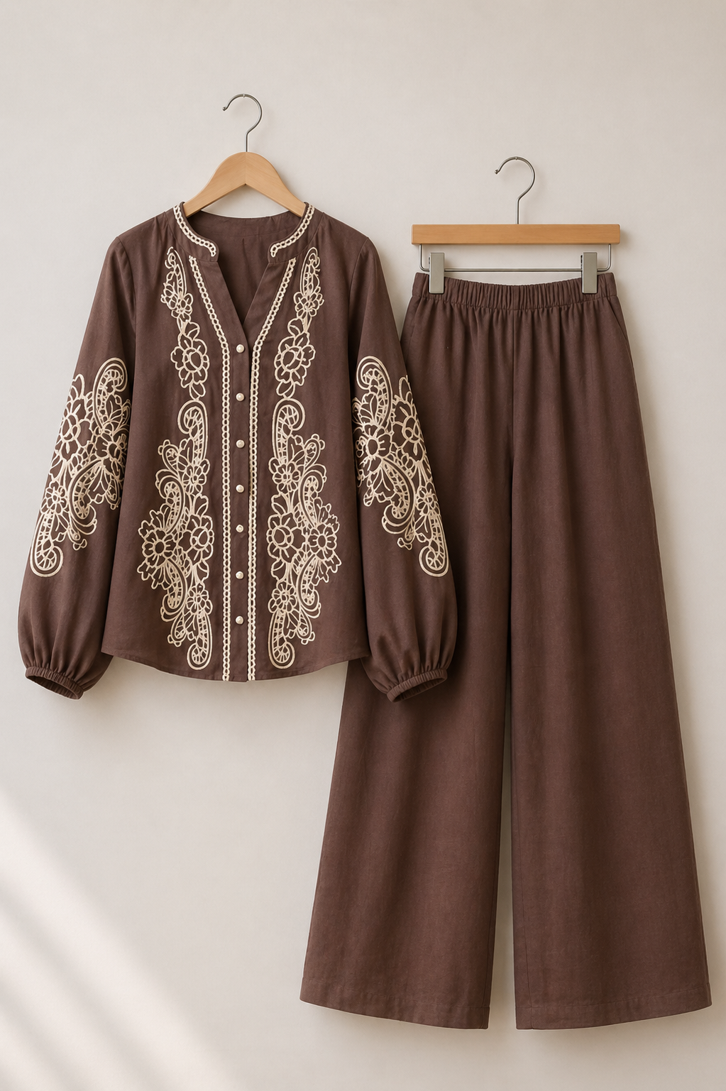 Floral Embroidered Cotton Modest Co Ord Set