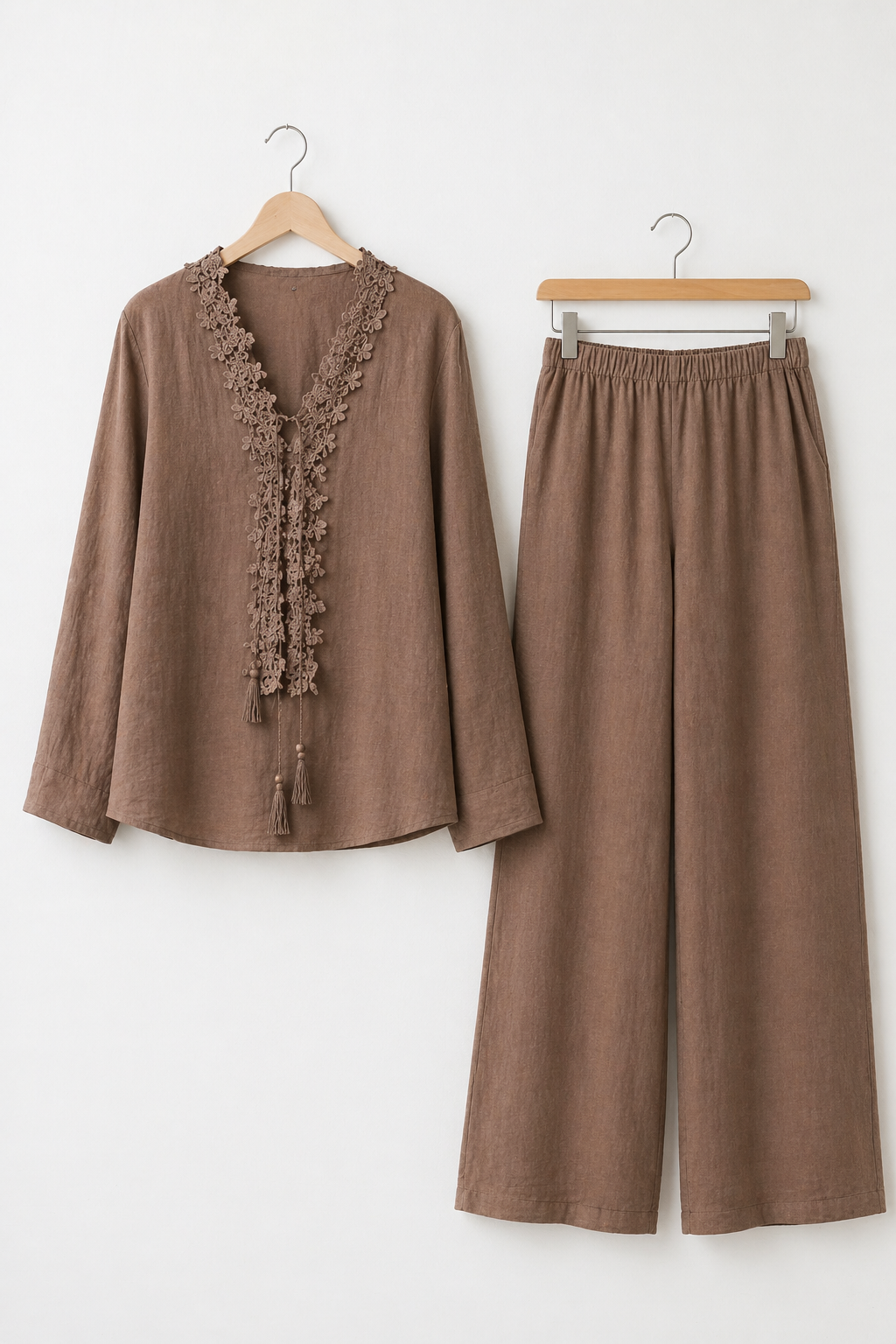 Lace Detailed Neck Cotton Co Ord Set