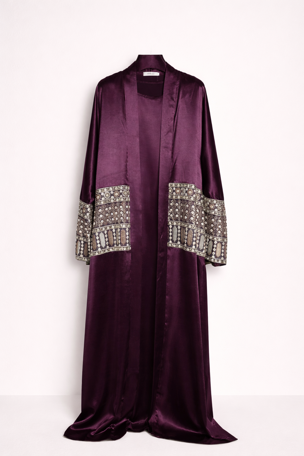 Ethnic Embellished Sleeve Satin Abaya Set