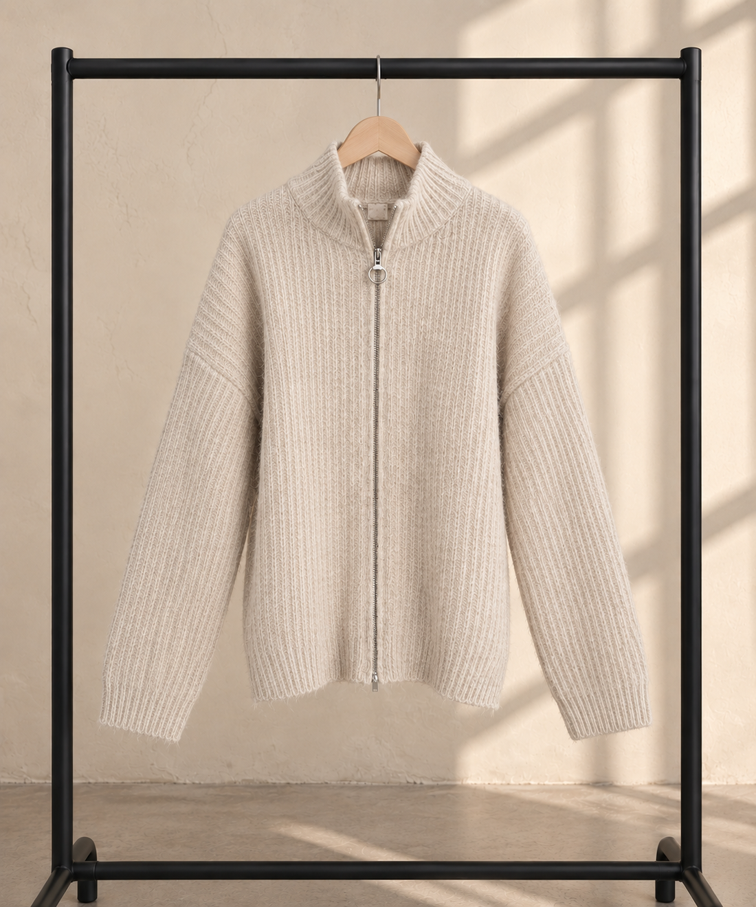 Ribbed Zip Knit Cardigan
