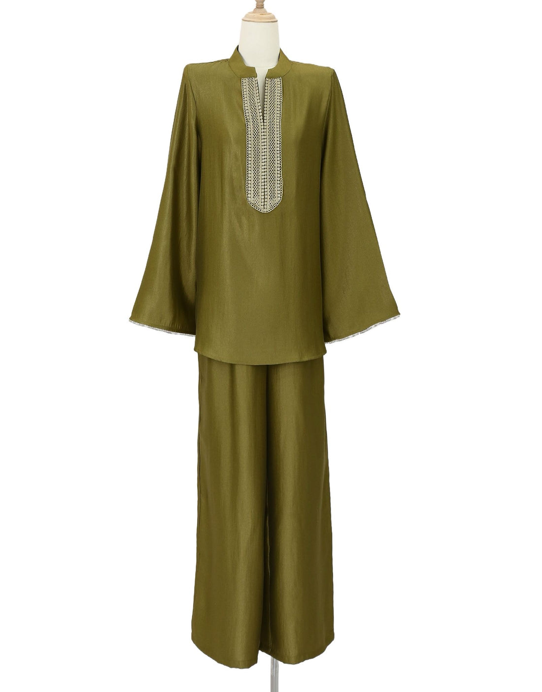 Embroidered V-Neck Organza style Set with matching trousers