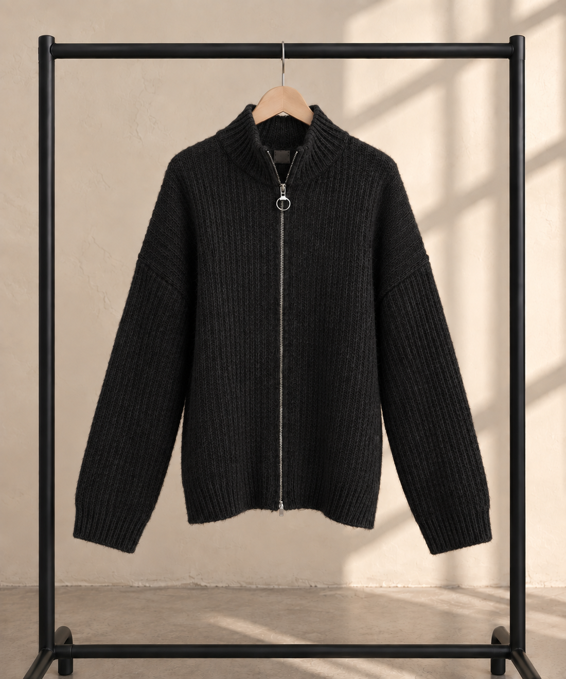 Ribbed Zip Knit Cardigan