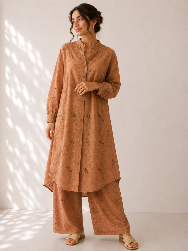 Long Embroidered Cotton Co-Ord Set