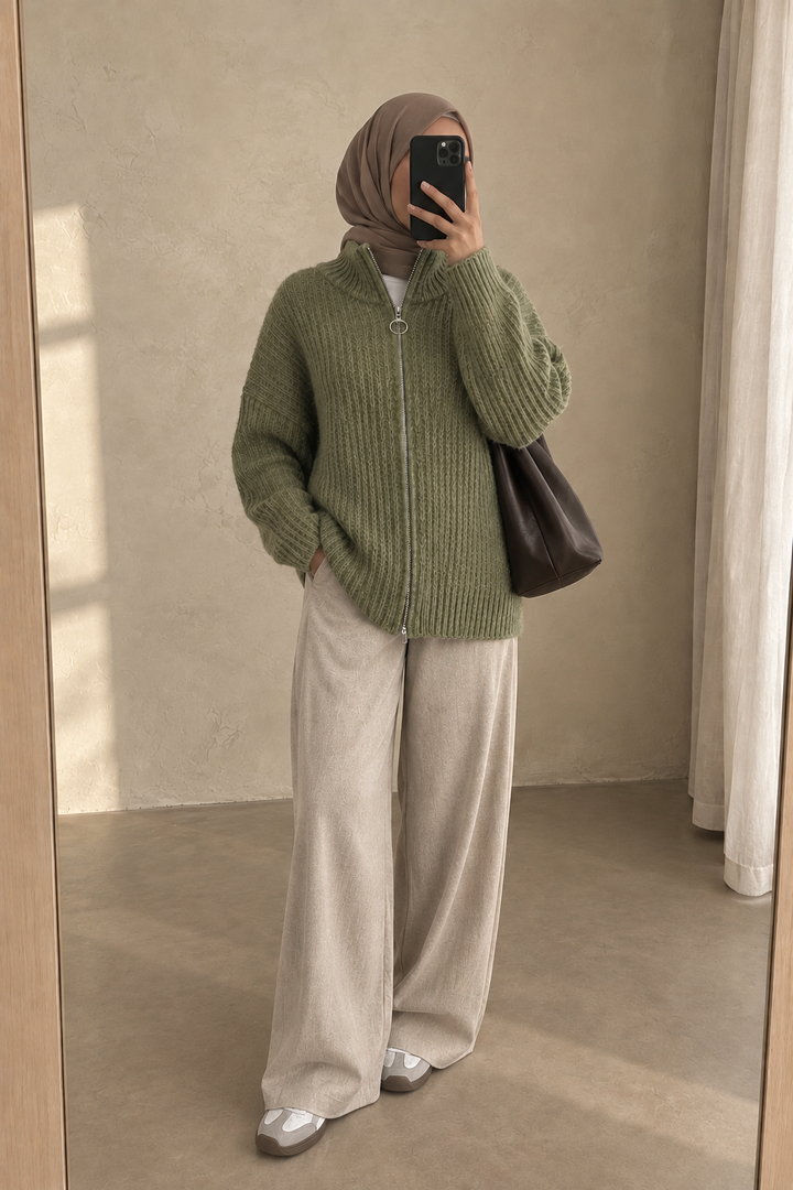 Ribbed Zip Knit Cardigan