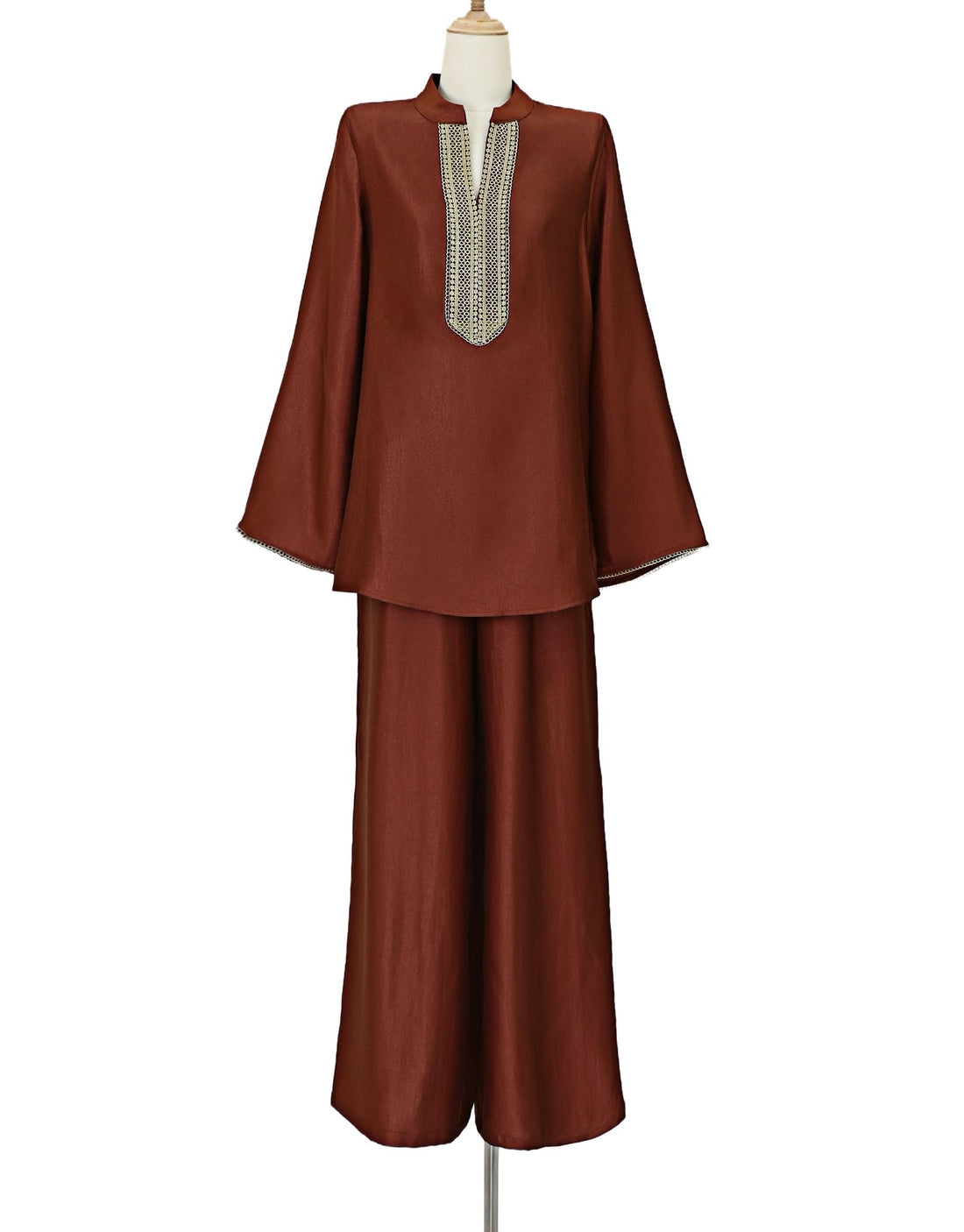 Embroidered V-Neck Organza style Set with matching trousers