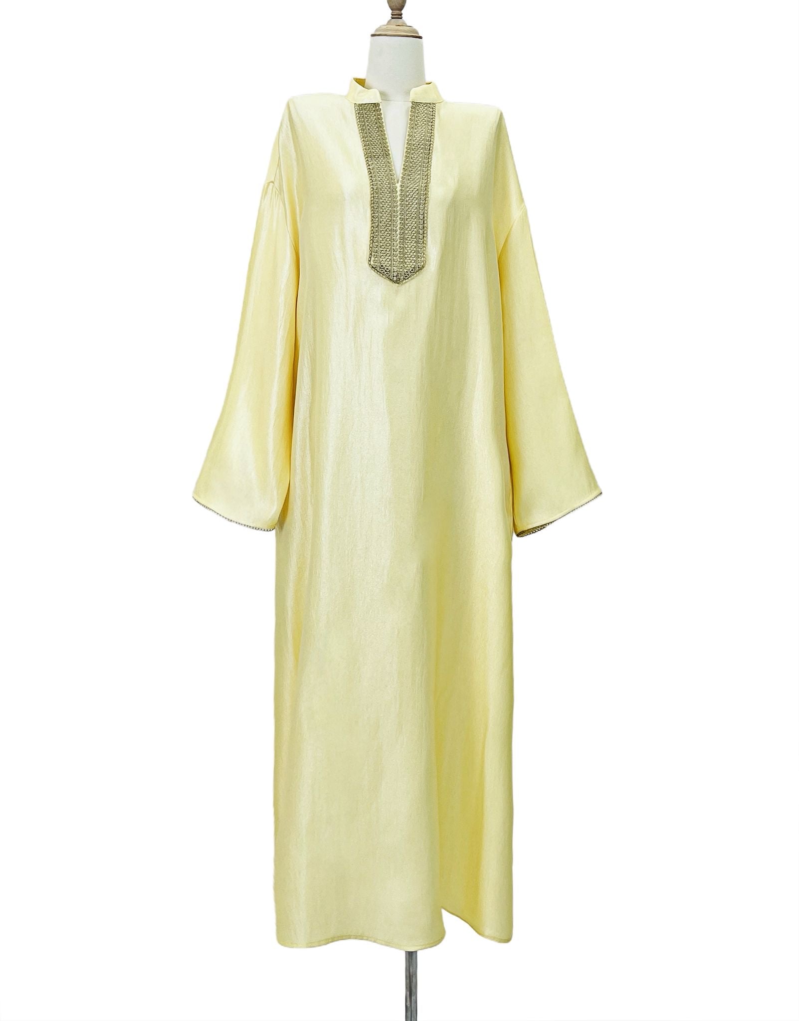 Embroidered V-neck Long Organza Style Dress