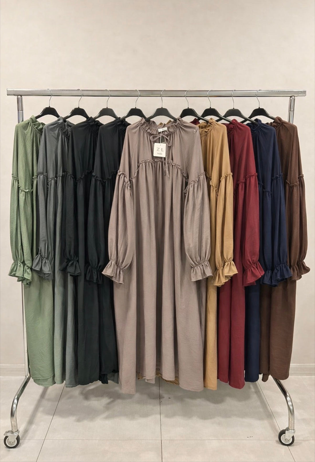 Simple ruffle detail long casual dress