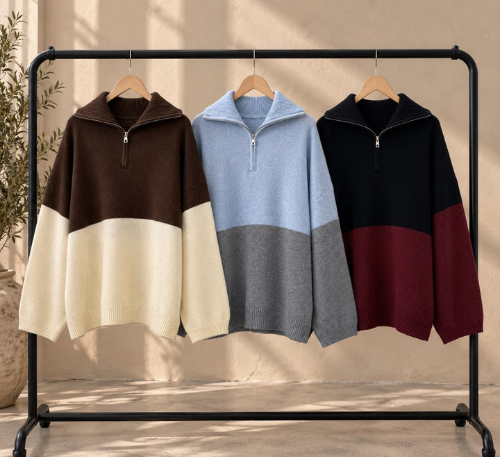 Colour Block Half Zip Knit