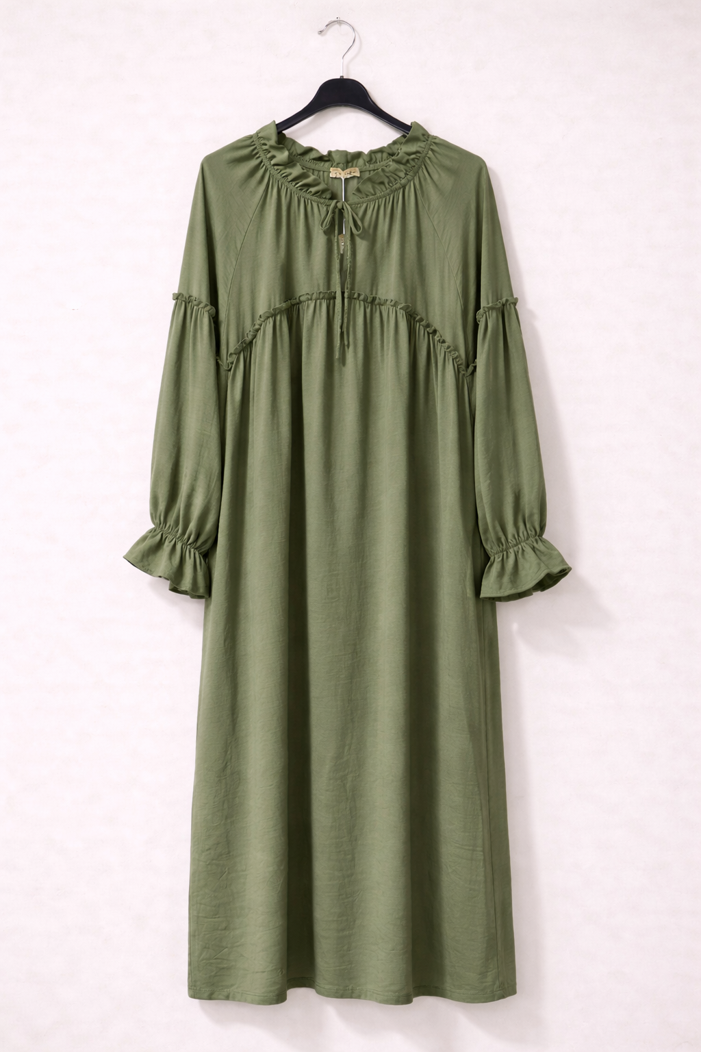 Simple ruffle detail long casual dress