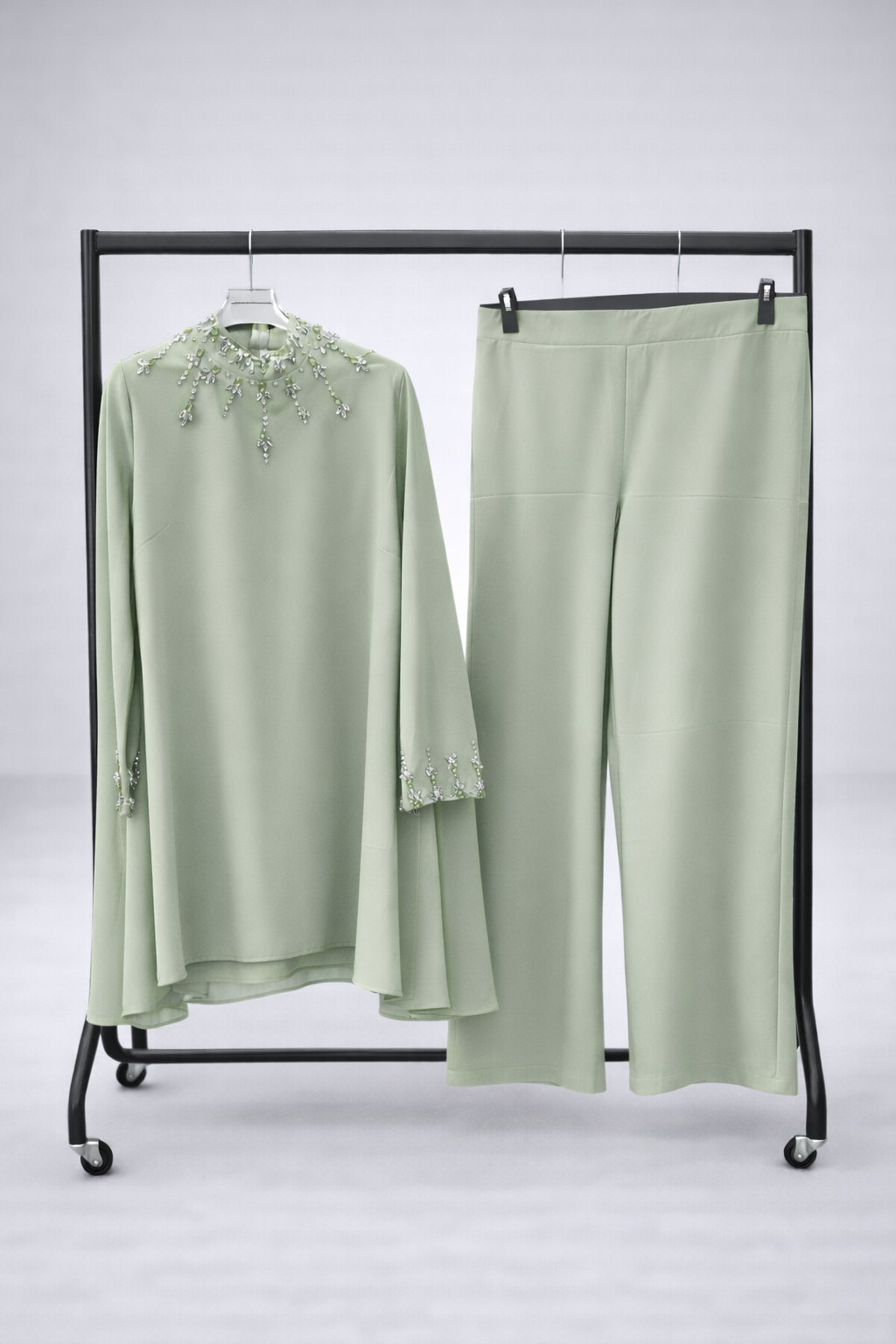 Luxury Beaded Crystal detail occasion wear sets with cape sleeves