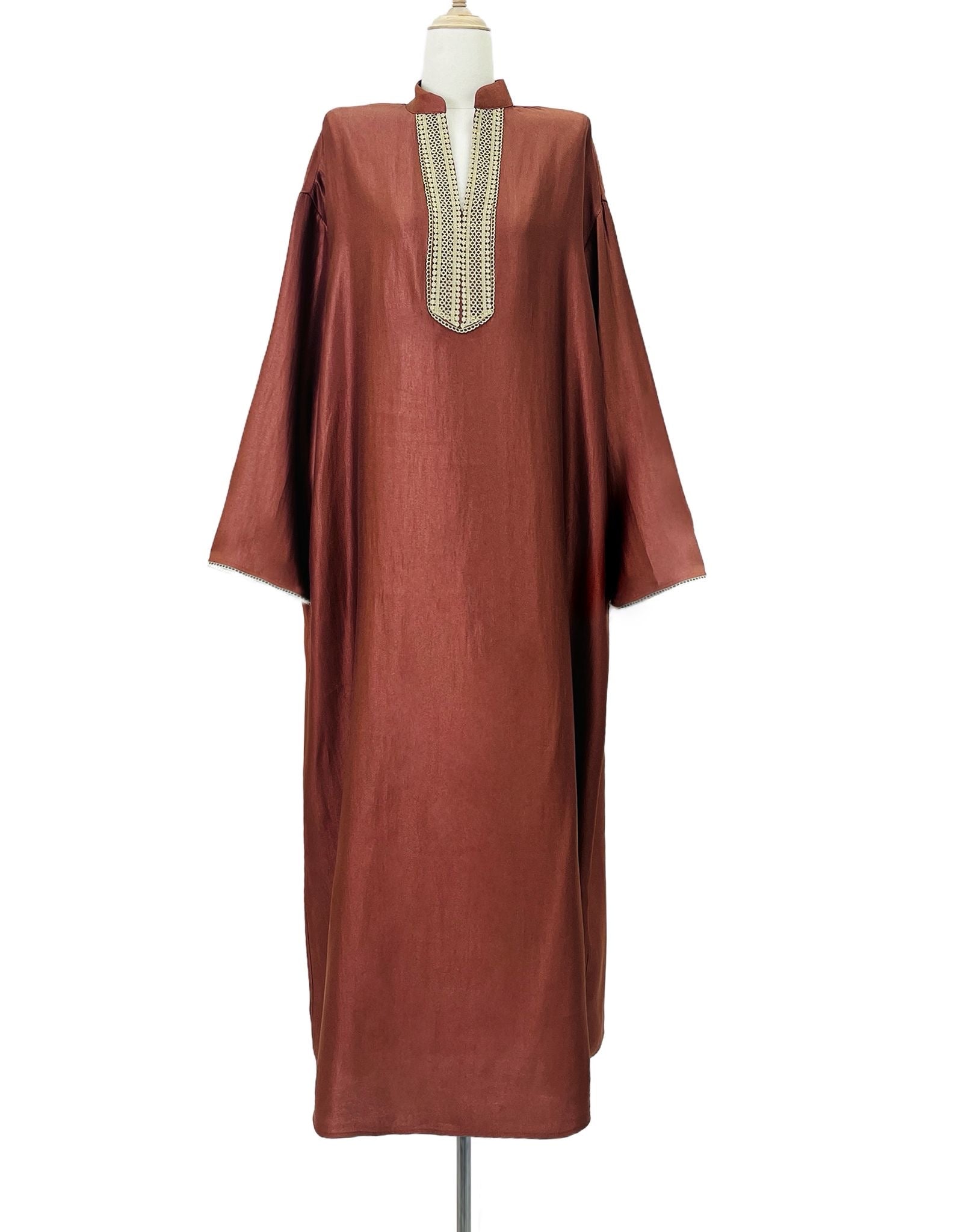 Embroidered V-neck Long Organza Style Dress