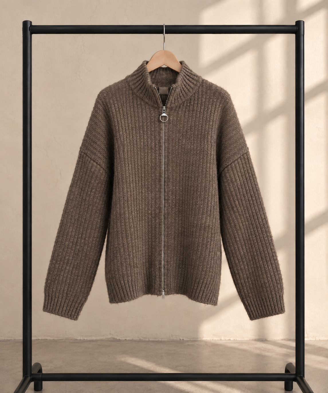 Ribbed Zip Knit Cardigan