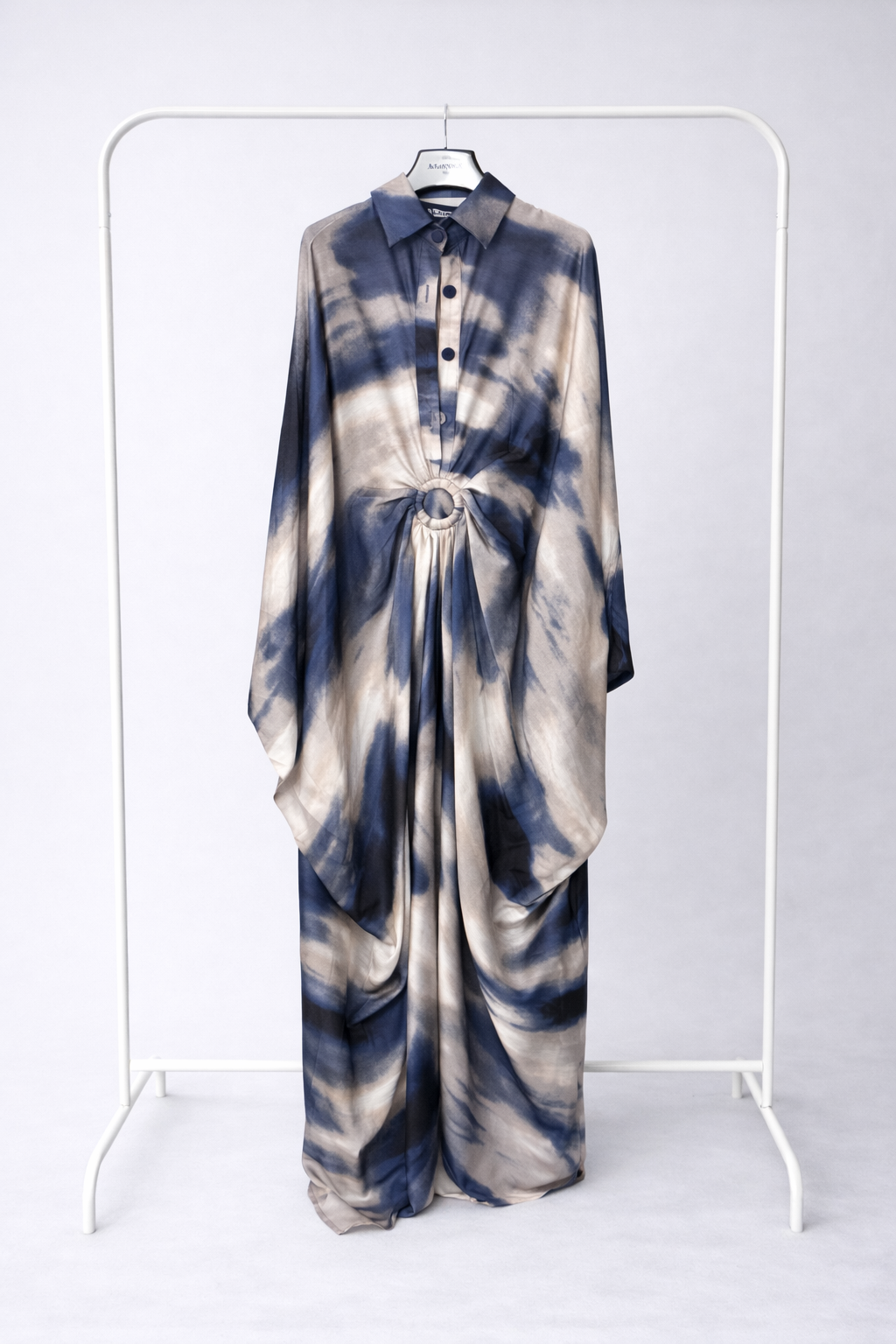 Shirt style satin kaftan dress with tapered fit