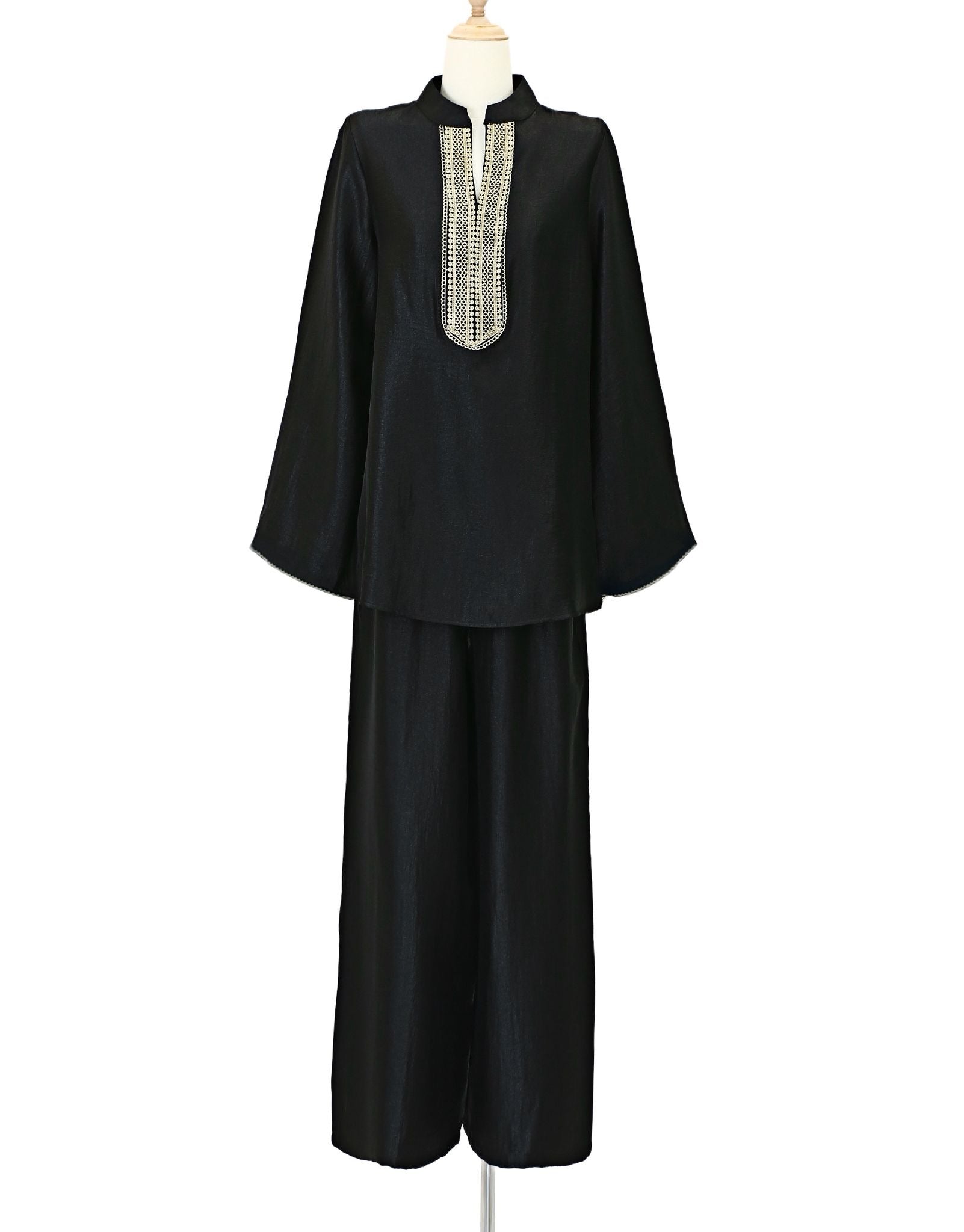 Embroidered V-Neck Organza style Set with matching trousers