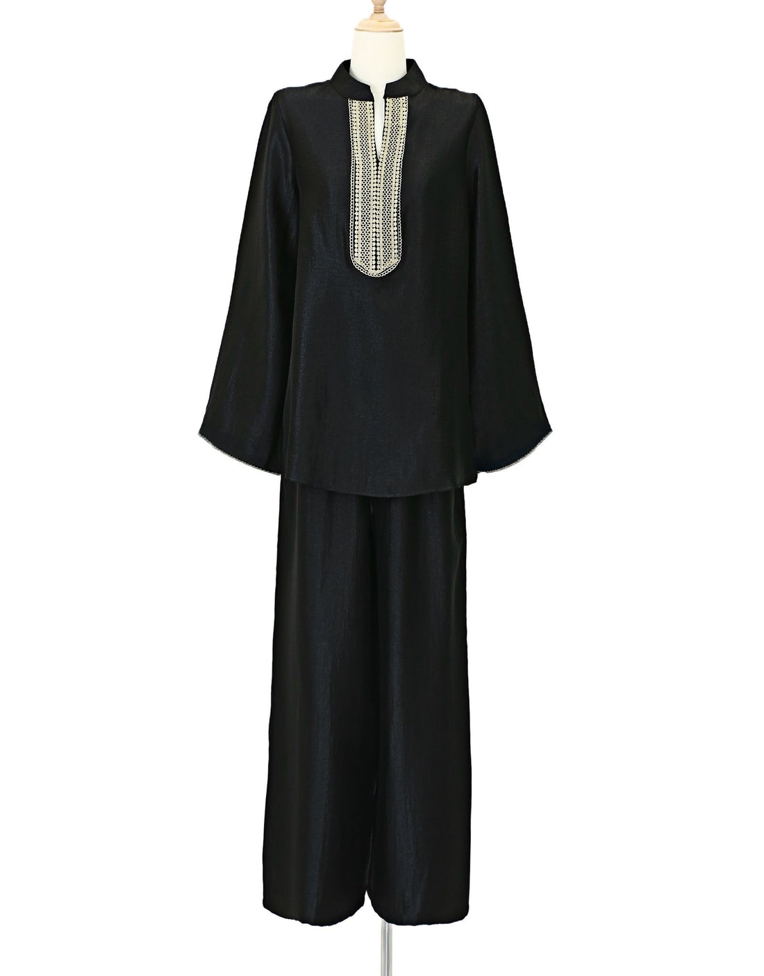 Embroidered V-Neck Organza style Set with matching trousers