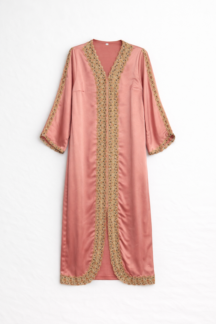 Closed lace and bead abaya style modest dress