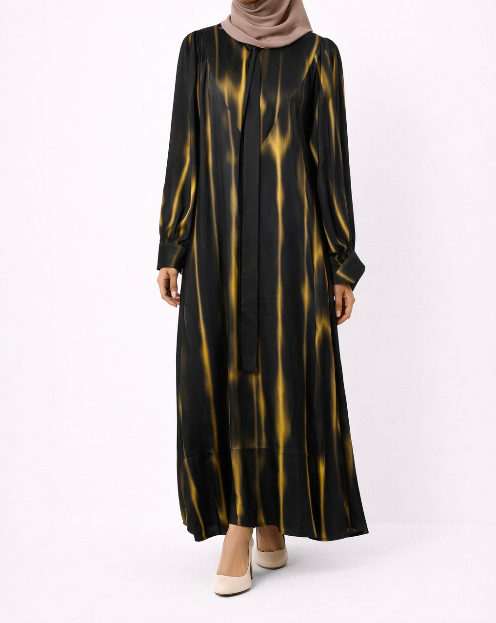 Tie Neck Satin Button Down Dress