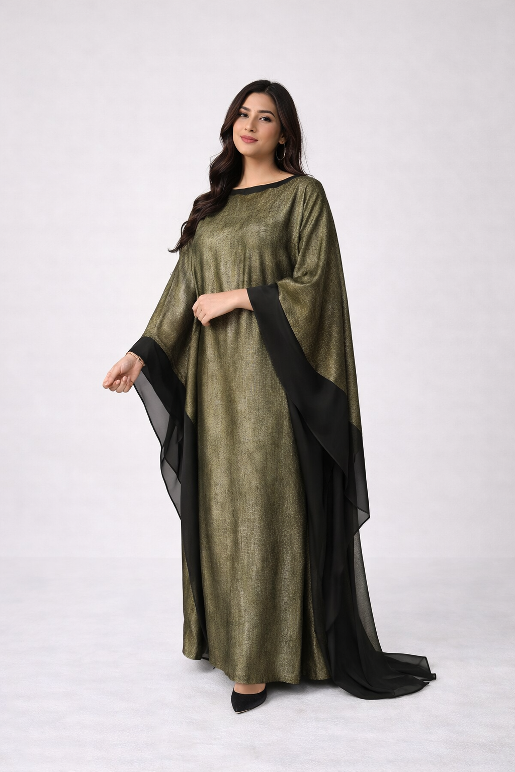 Two tone shimmer metallic tie waist abaya  kaftan